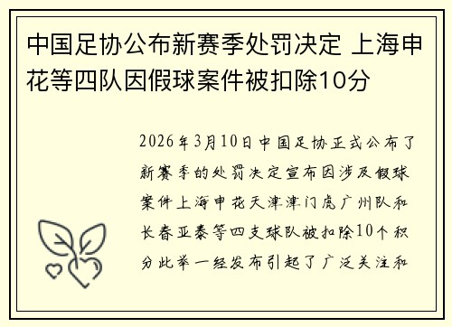 中国足协公布新赛季处罚决定 上海申花等四队因假球案件被扣除10分 中国足协公布新赛季处罚决定 上海申花等四队因假球案件被扣除10分