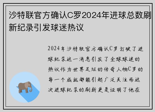 沙特联官方确认C罗2024年进球总数刷新纪录引发球迷热议 沙特联官方确认C罗2024年进球总数刷新纪录引发球迷热议
